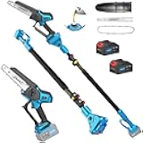 Electric Pole Saw for Tree Trimming, 2-in-1 Cordless 8 Inch Chainsaw with Extension Pole, 2 x 4.0Ah Battery Powered Tree Limb Cutter for Pruning, Tree Cutter High Reach Pole Saws for Branch Cutting