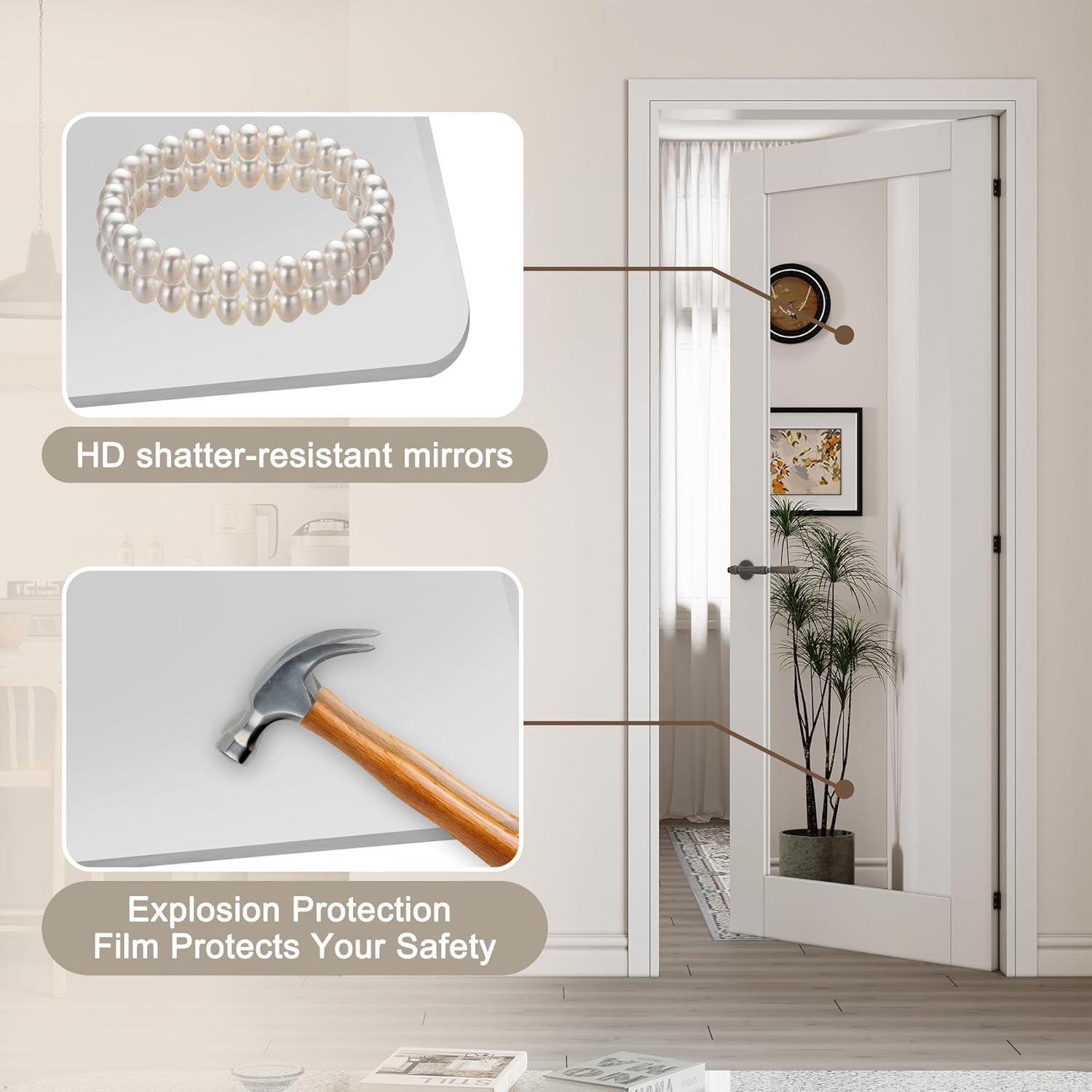 24" x 80" Prehung Door One Side Mirror Slab Doors with Jamb Kit, Tempered Mirrored Interior Door for Bathroom Pantry Laundry, Easy Assemble - Left Handed