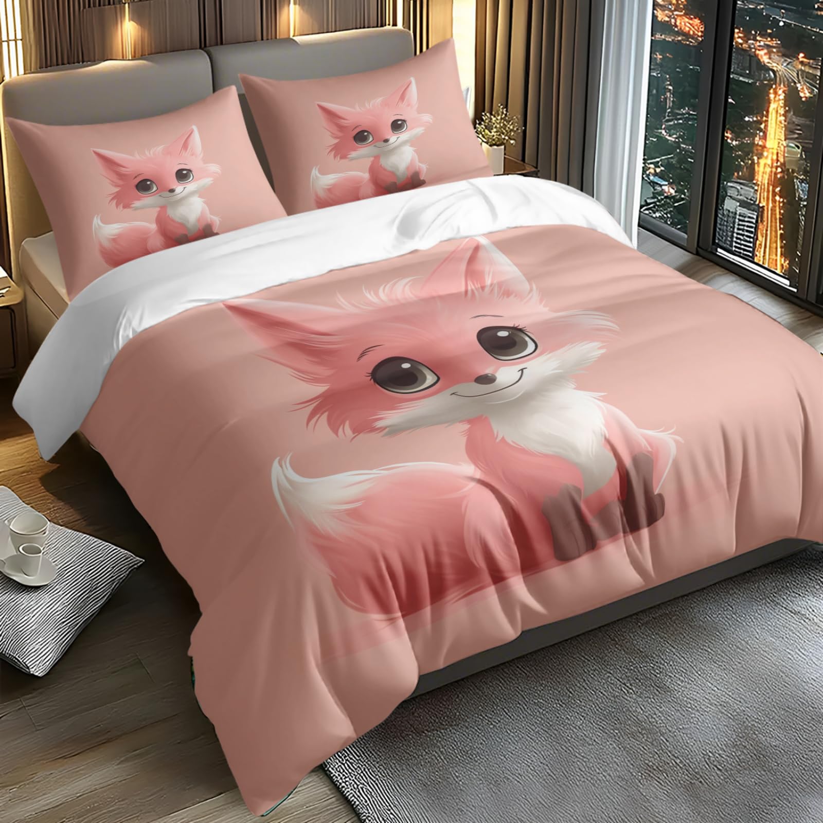 Fundas Nordicos 155X220Cm Animales Rosados Fundas para Edredón,3 Piezas Bedding Juego de Funda de Edredón - Microfibra Funda de Nórdica y 2 Fundas de Almohada 50 X 75 Cm