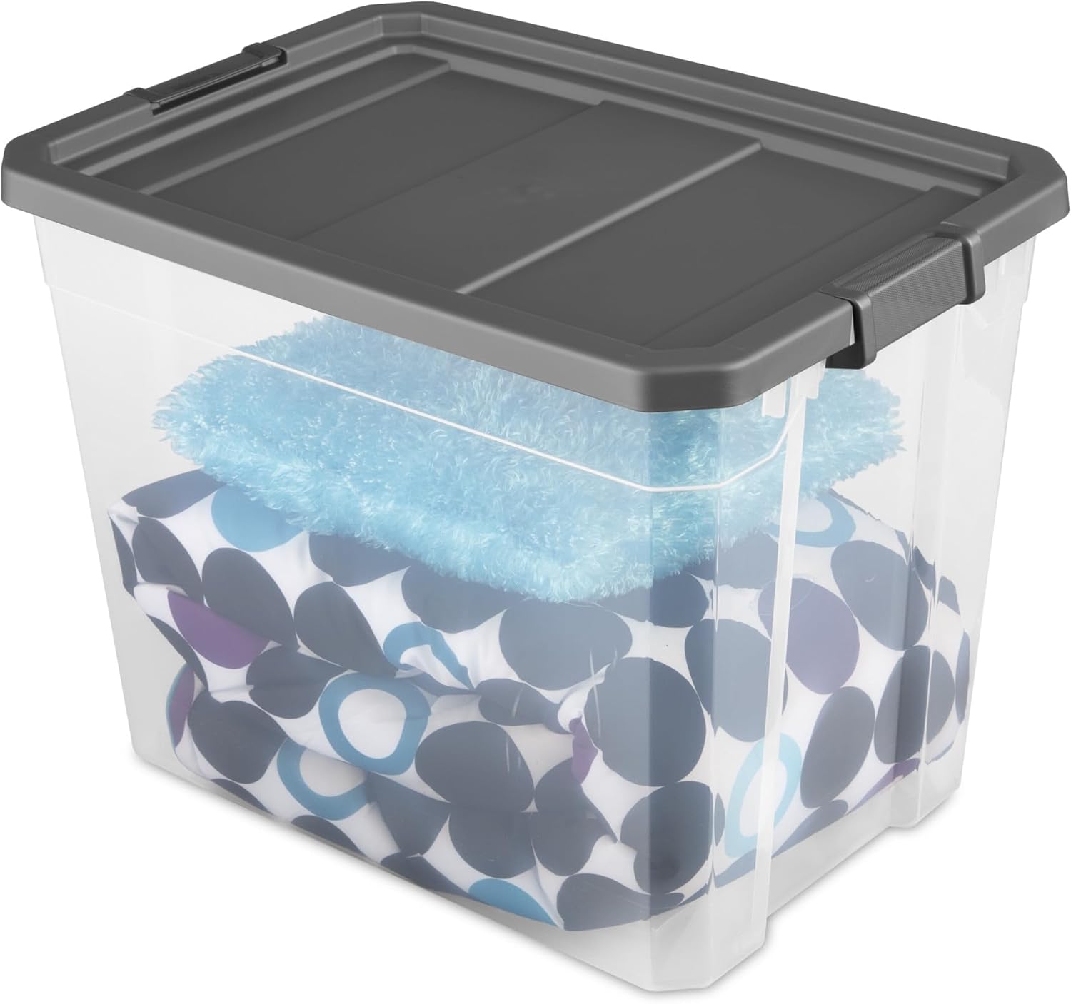 108 Quart (2 Pack) Clear Plastic Storage Bins with Latching Lids, Extra Large Stackable Tote Boxes for Garage Shelving, Closet, Basement, Camping Gear & Sports Equipment, Dark Gray