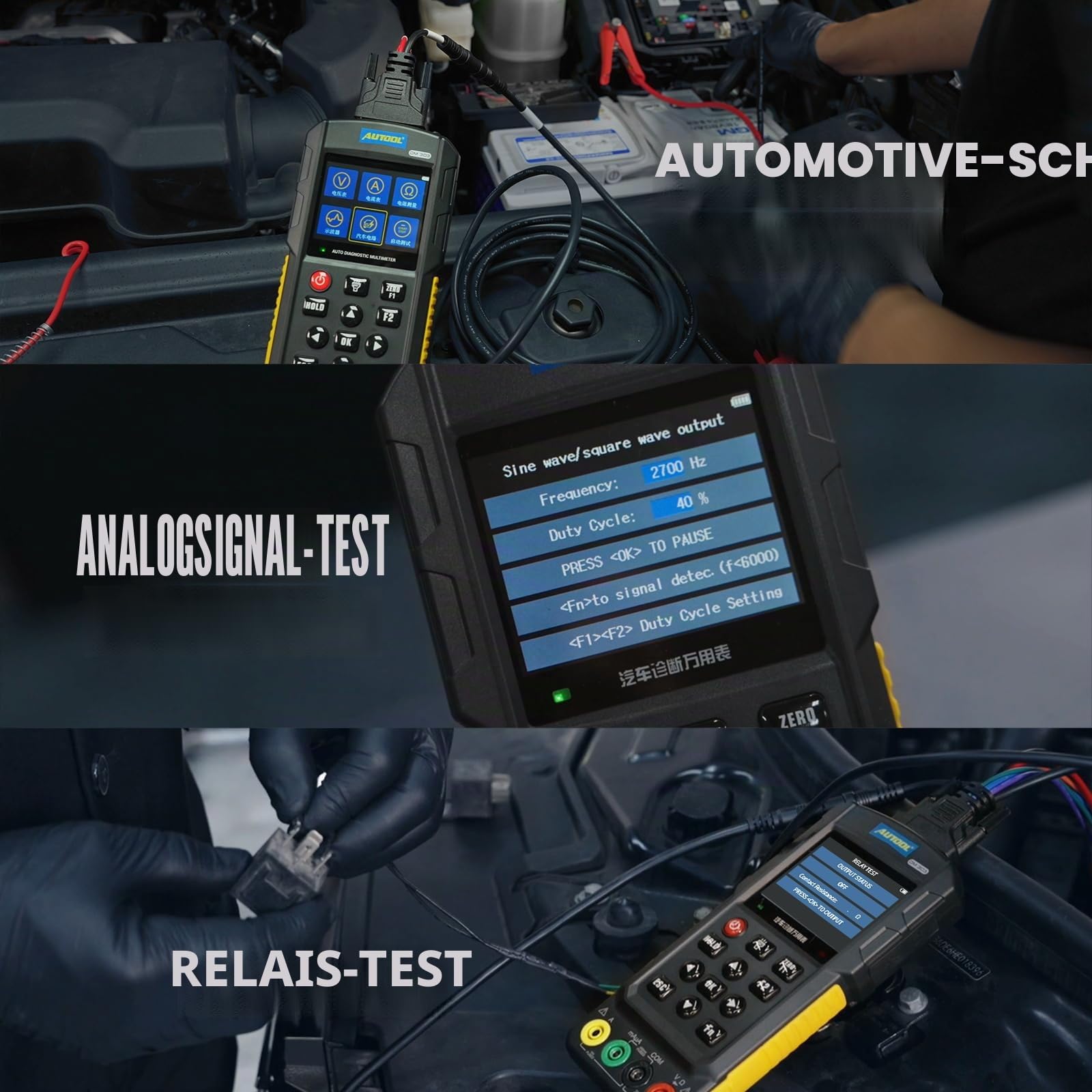 AUTOOL Automotive Multimeter Oszilloskop Auto-Ranging TRMS, AC/DC Digital Oszilloskop und Multimeter 1000V 20A, Automotive Diagnosegerät für ECU Erkennung, K-Linie und CAN-Bus-Signal, Sensorsignal