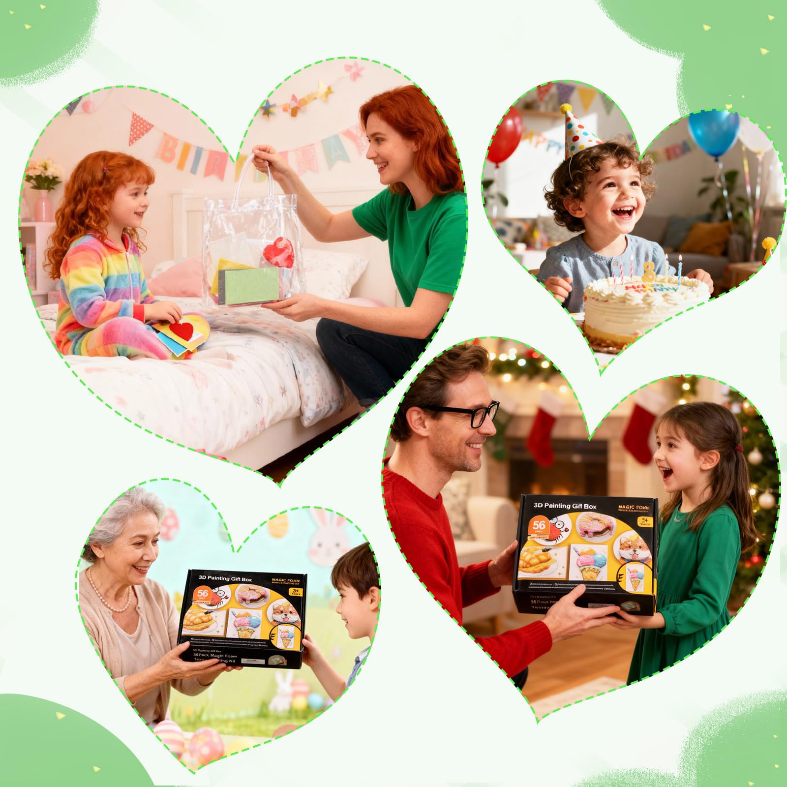 UBERMing 72 Pièces Kit de Peinture Texturée en Mousse, Magic Puffy Paint Set 3D Eponge de Dessin avec 31 Papier de Peinture Texture Mousse 12 Feutres de Couleur et 1 Sac de Rangement