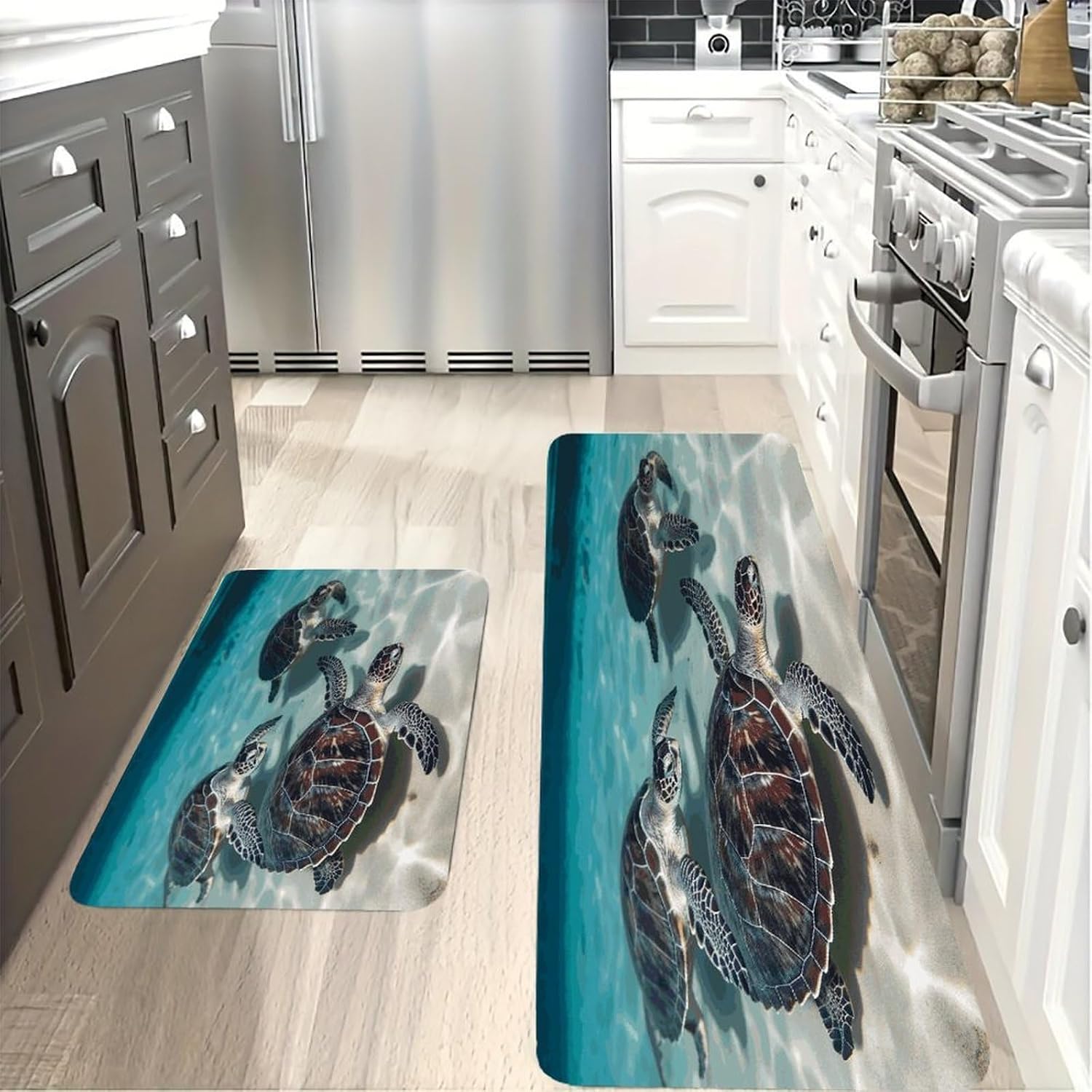 Sea Turtles Kitchen Mats for Floor 2PCS Waterproof Non-Slip Kitchen Rugs Cushioned Anti-Fatigue Mat Heavy Duty Floor Mats Comfort Standing Mat for Kitchen Home Office Laundry image 4