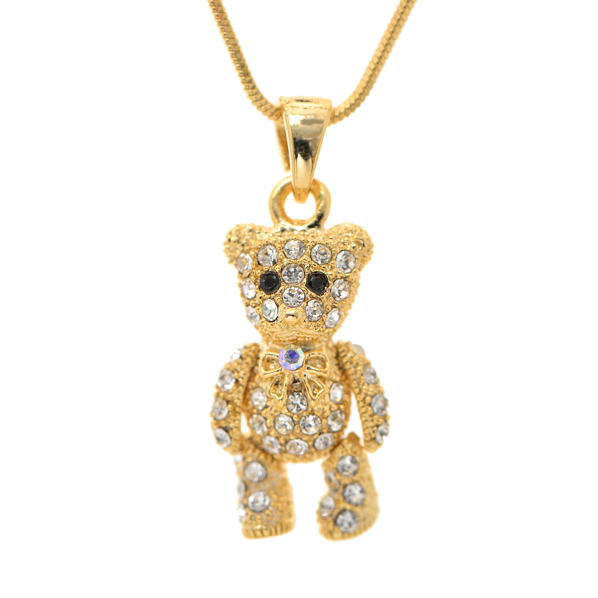 Spinningdaisy Cuddly Crystal Moveable Teddy Bear Necklace