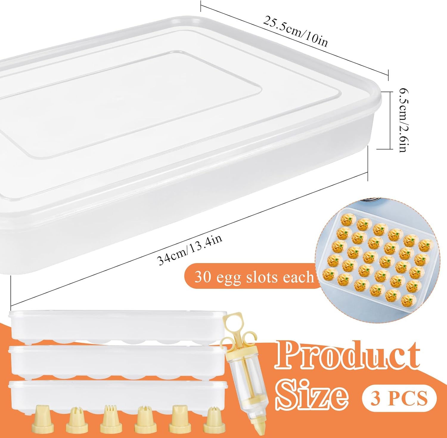 Lainballow 90スロット デビルドエッグコンテナ 蓋付き プラスチックデビルドエッグプラッター 積み重ね可能なエッグキャリ