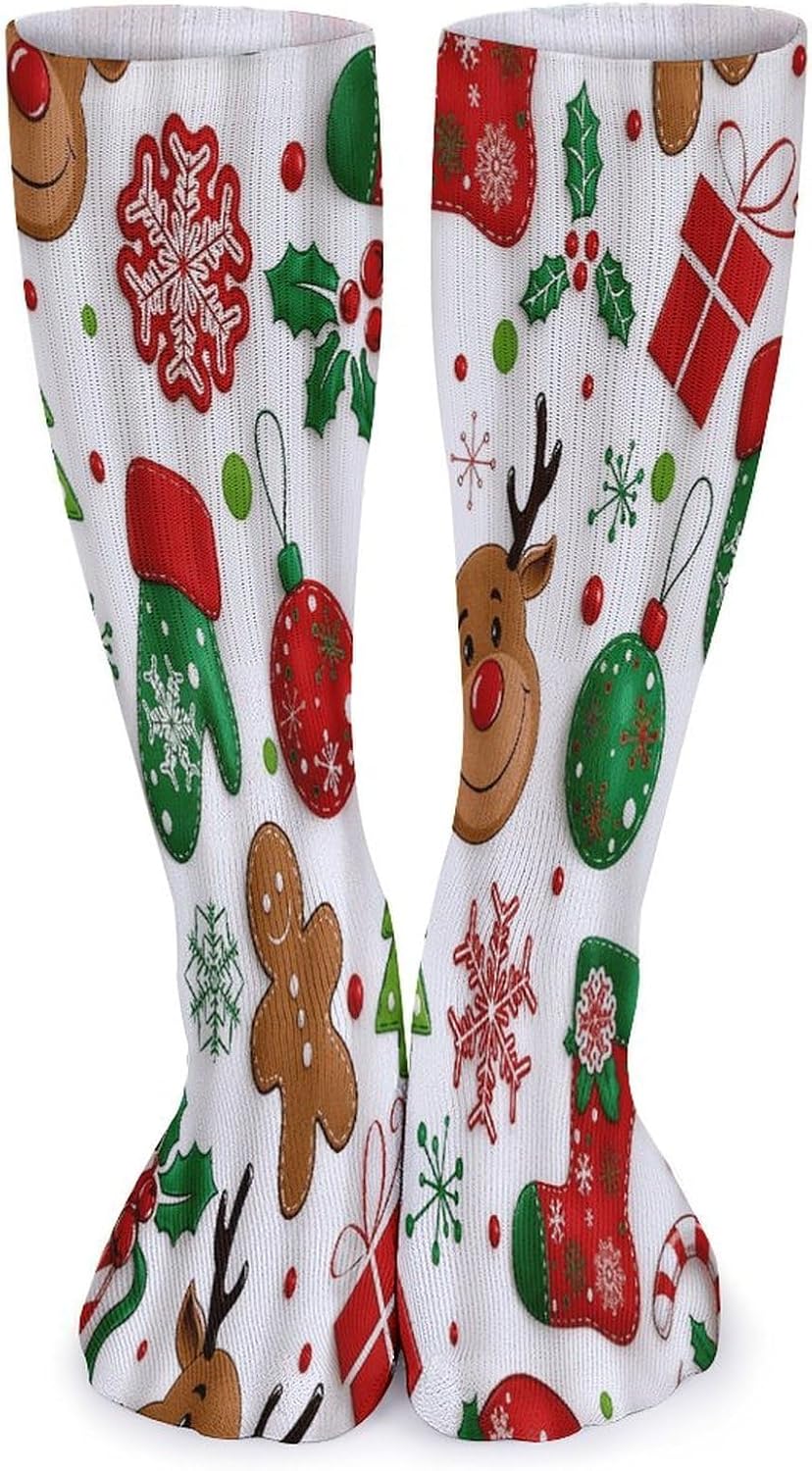Reindeer Gingerbread Man Crew Socks Cushioned Athletic Sport Socks | Breathable Moisture Wicking Running Socks with Arch Support Durable Performance Socks for Hiking, Gym, Traveling