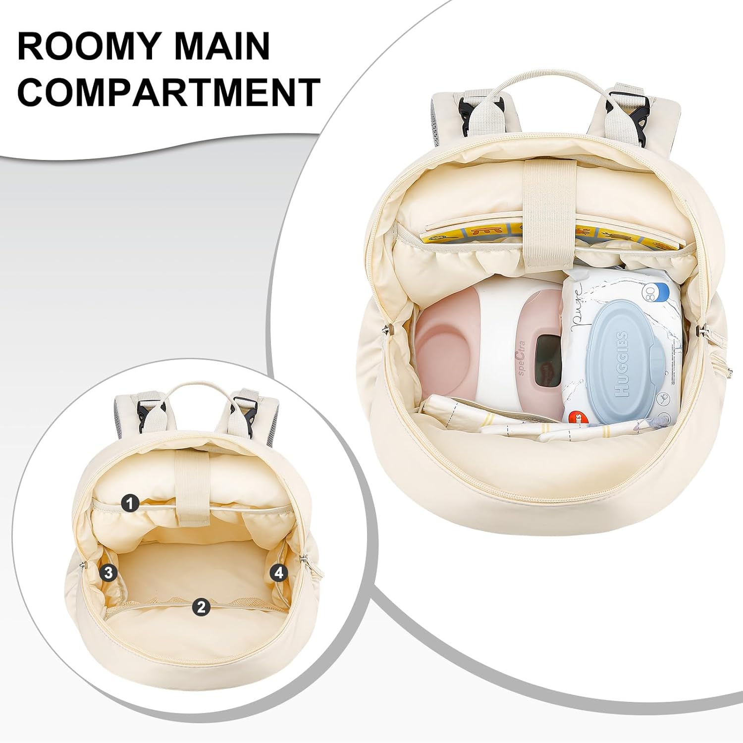 Breast Pump Backpack Fit for Spectra S1 and S2 with Removable Cooler Compartment, Pumping Bag for Pump Accessories, Breast Pump Bag for Work, Travel and Family Use Beige - Image 3