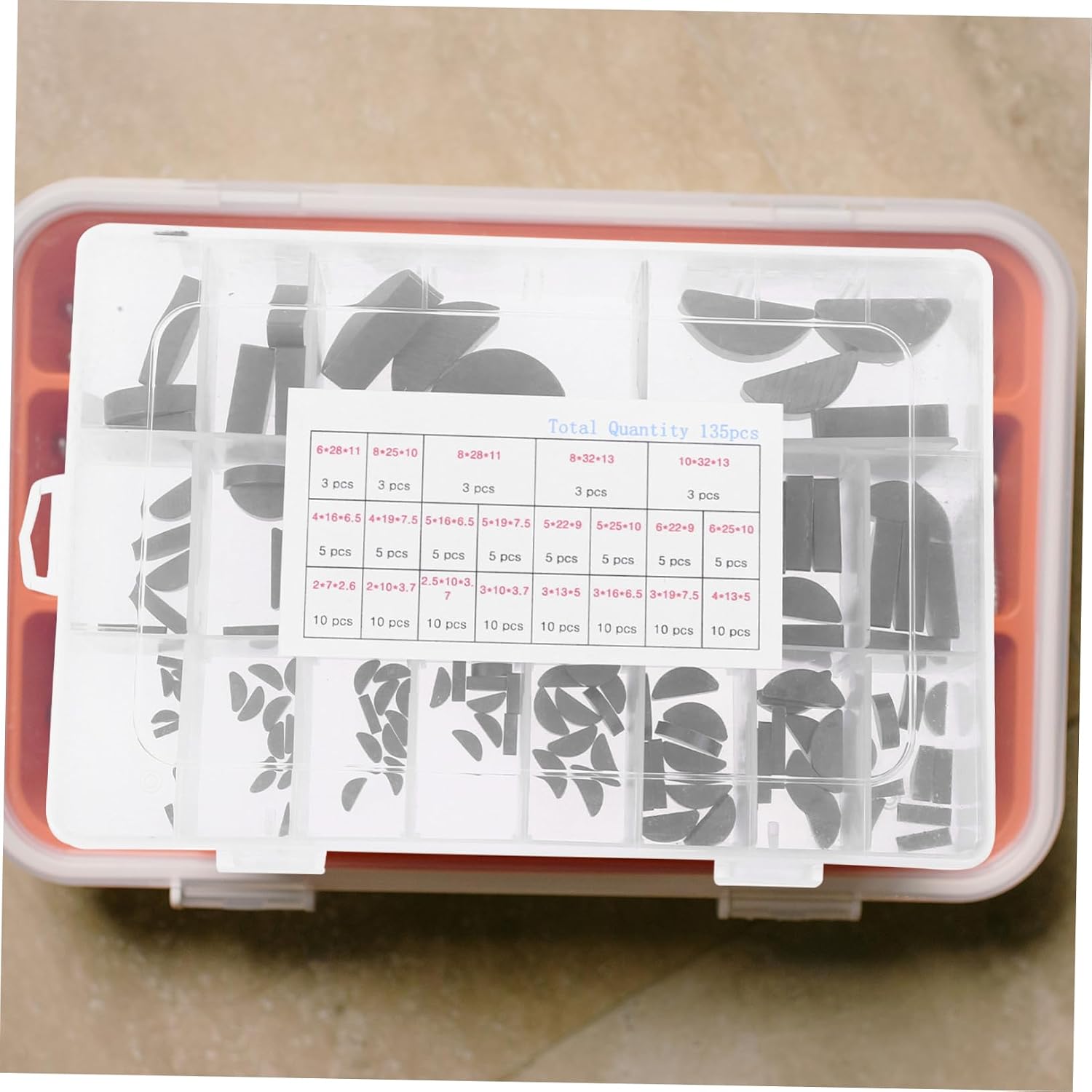 PRETYZOOM Assortment Kit 135pc Crescent Key Set Half Carbon Steel M2-m10c Fit for Pulleys