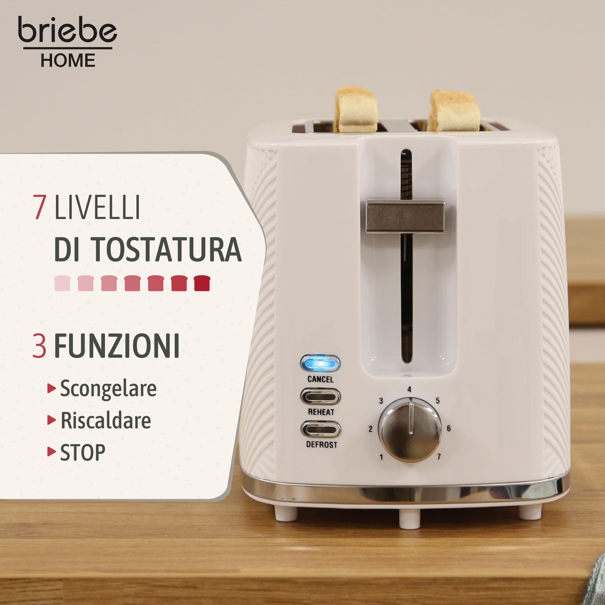 briebe Elegance Tostapane a Fessura Larga a 2 Fette, 7 Livelli di Tostatura, Pinze + Bollitore Elettrico 1,7L Cordless, Ebollizione Rapida 2200 W, senza BPA, Set Colazione, Design Moderno Bianco