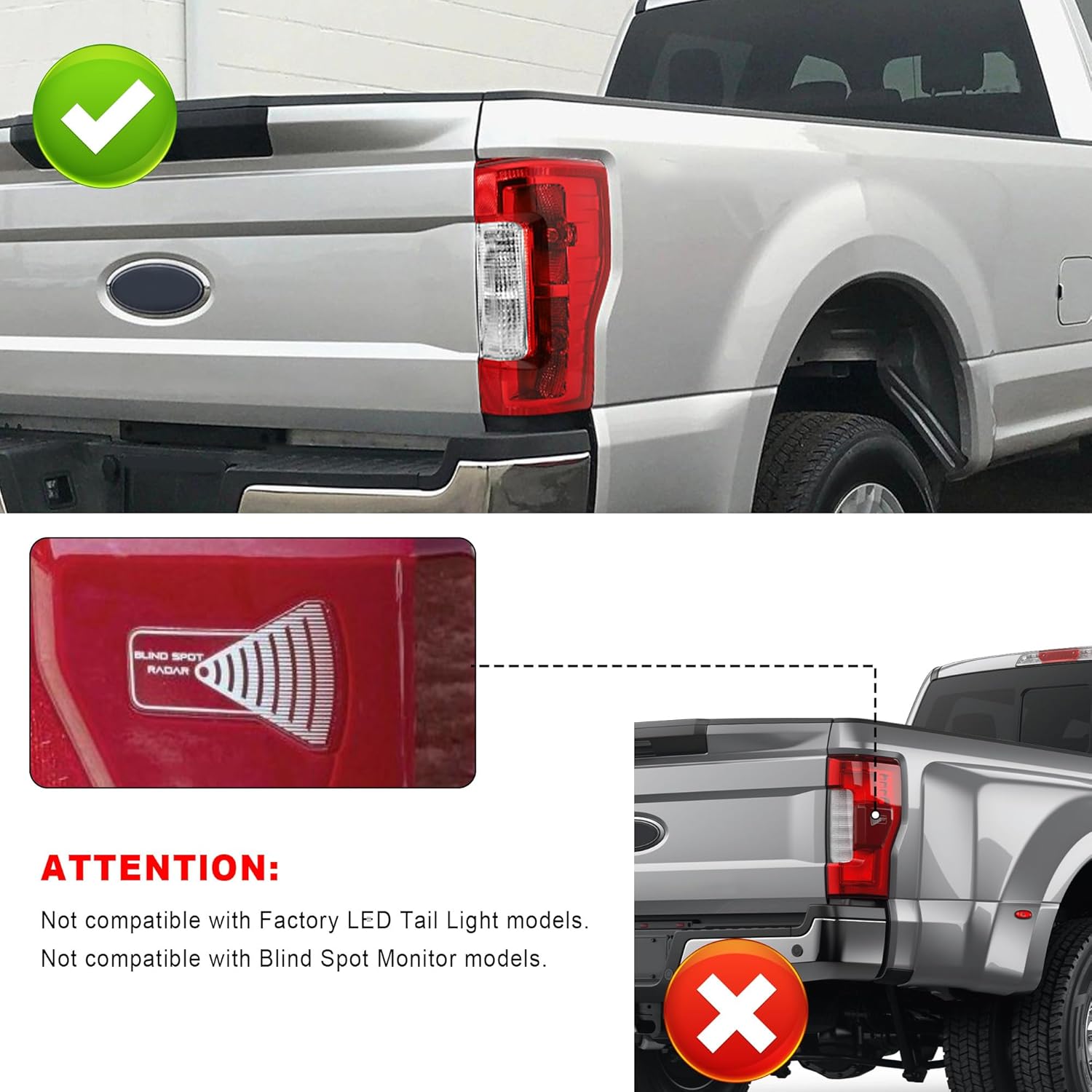 Tail Light Assembly Compatible with 2017 2018 2019 Ford F250 F350 Super Duty Taillights 17 18 19 F250 F350 Replacement Rear Brake Lamps w/o Blind Spot w/o LED (Right Side)