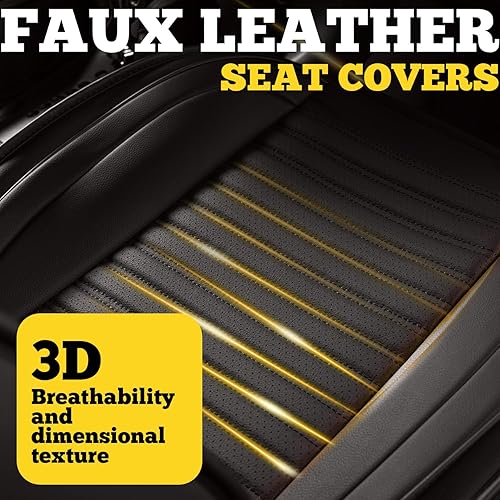 Miniatura 53 de LINGVIDO - Fundas de piel sintética con respaldo para asiento de automóvil, transpirables, impermeables, universal y antideslizante, para SUV, Beige