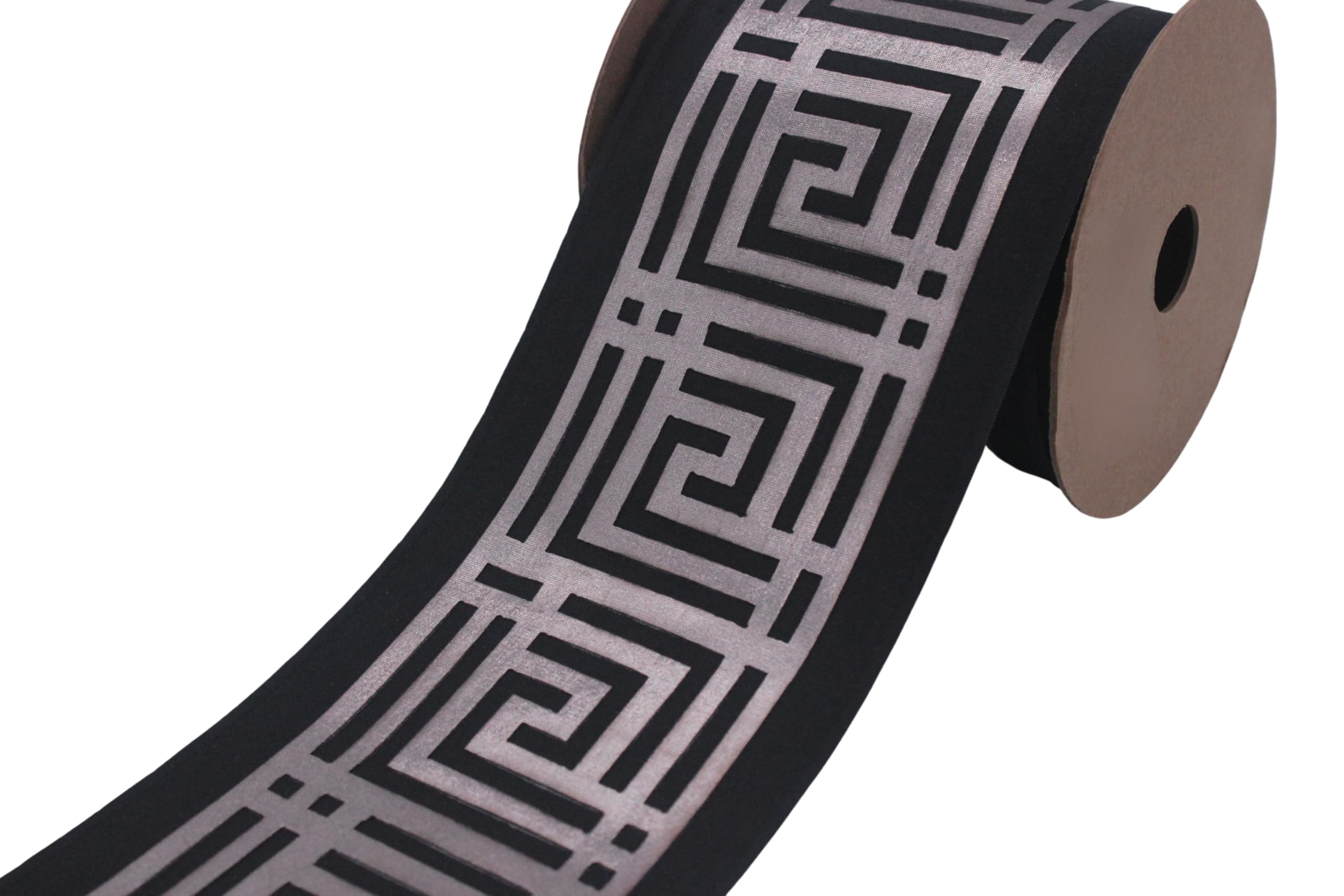 Ruban jacquard 100 mm pour rideaux sans tenue - Motif grec rigide en bobine de 3,5 m K1102