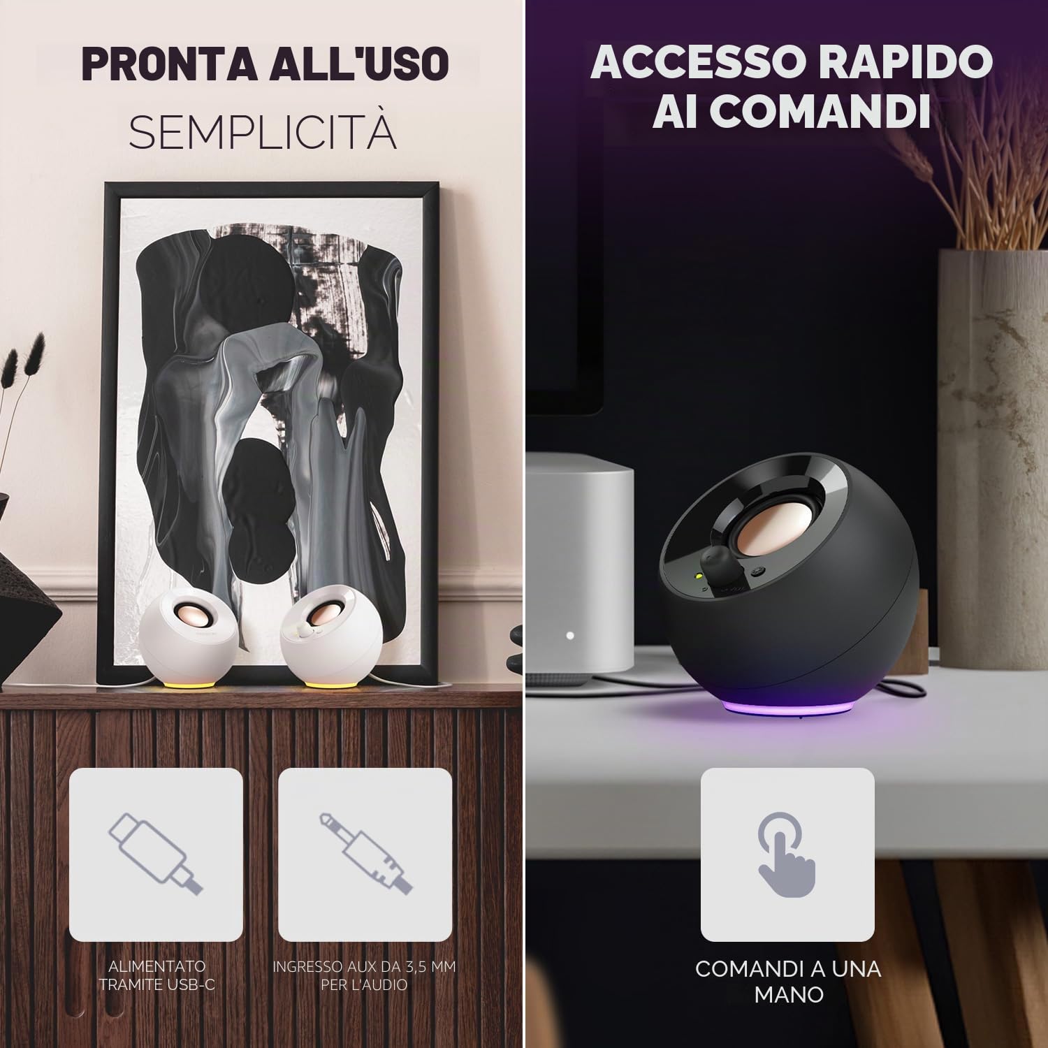 CREATIVE Pebble SE - Altoparlante PC minimalista 2.0 USB-C alimentato con illuminazione RGB, ingresso AUX da 3,5 mm, potenza RMS fino a 4,4 W per computer e computer portatili (bianco)