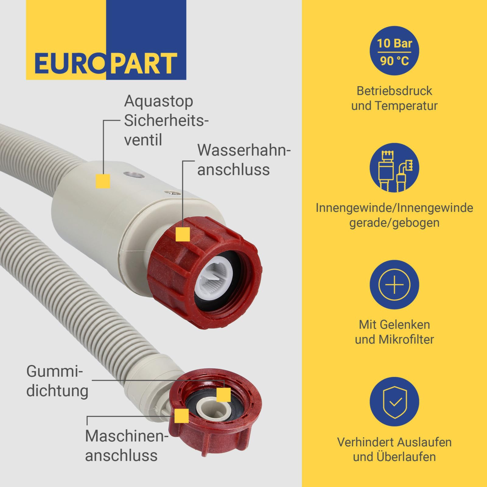 LUTH Premium Profi Parts Manguera de entrada Aquastop 4,0 m 90 °C, Gomas Universal para Lavadora y Lavavajillas