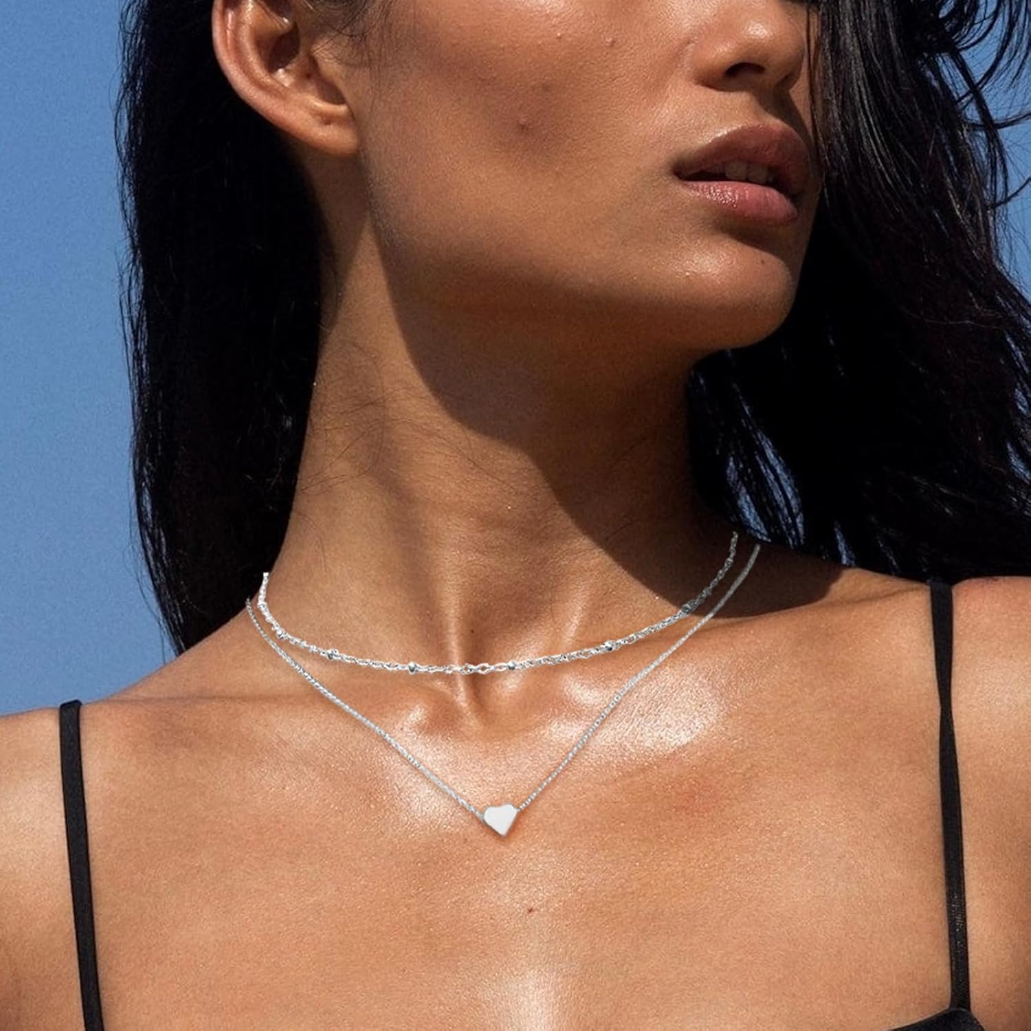 Gold Necklaces Stack for Women, Silver Layered Cute Dainty Bow Heart Pendant Stackable Necklace Simple Stainless Steel Small Thin Chain Choker Necklaces Jewelry Set - Image 3