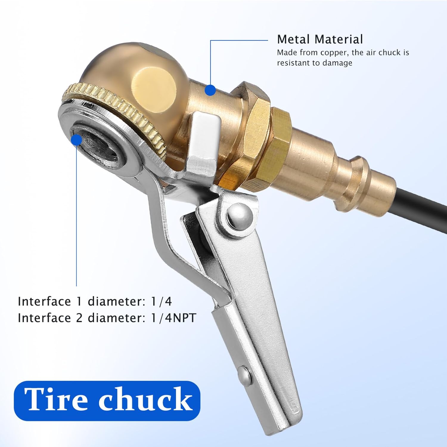 PartyKindom Tire Chuck with Clip: 1/4 Inch NPT Locking Air Chuck Tire Inflator Nozzle with Closed Ball Clip-On Air for Tires for Truck RV Auto Car Compressor, 2 Pack