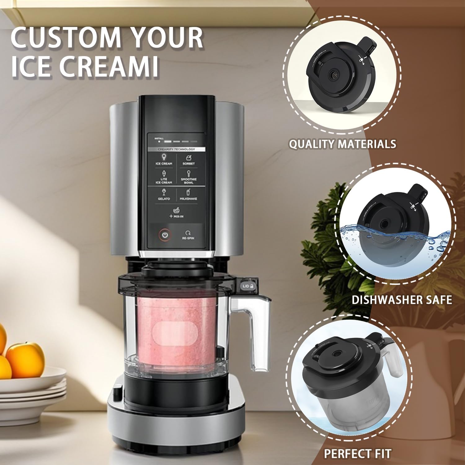 1Pcs Replacement Outer Bowl Lid for Ninja NC301 Ice Cream Maker,Ice Cream Maker Accessories,Reusable Ninja Creami Accessories Compatible with Ninja NC299AMZ/NC301/NC300 Series(NO Paddle)