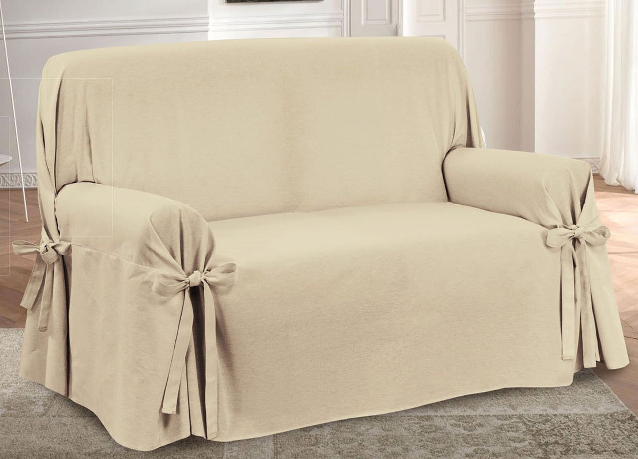 BIANCHERIAWEB Copridivano Fodera Telo Protezione Divano Con Laccetti Fiocco Varie Fantasie 2 Posti Prez Beige