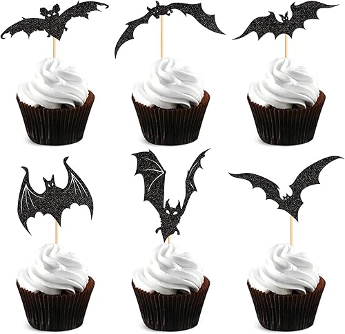 24 piezas de murciélagos de Halloween para cupcakes de fantasma, murciélago, palillos para cupcakes, baby shower, Halloween, niño y niña,