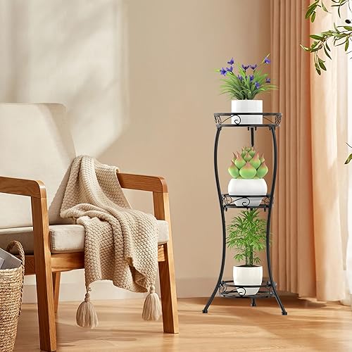Miniatura 6 de iDavosic.ly Soporte esquinero de 3 niveles para interiores y exteriores, 34 pulgadas de alto, soportes de metal para plantas de interior, múltiples