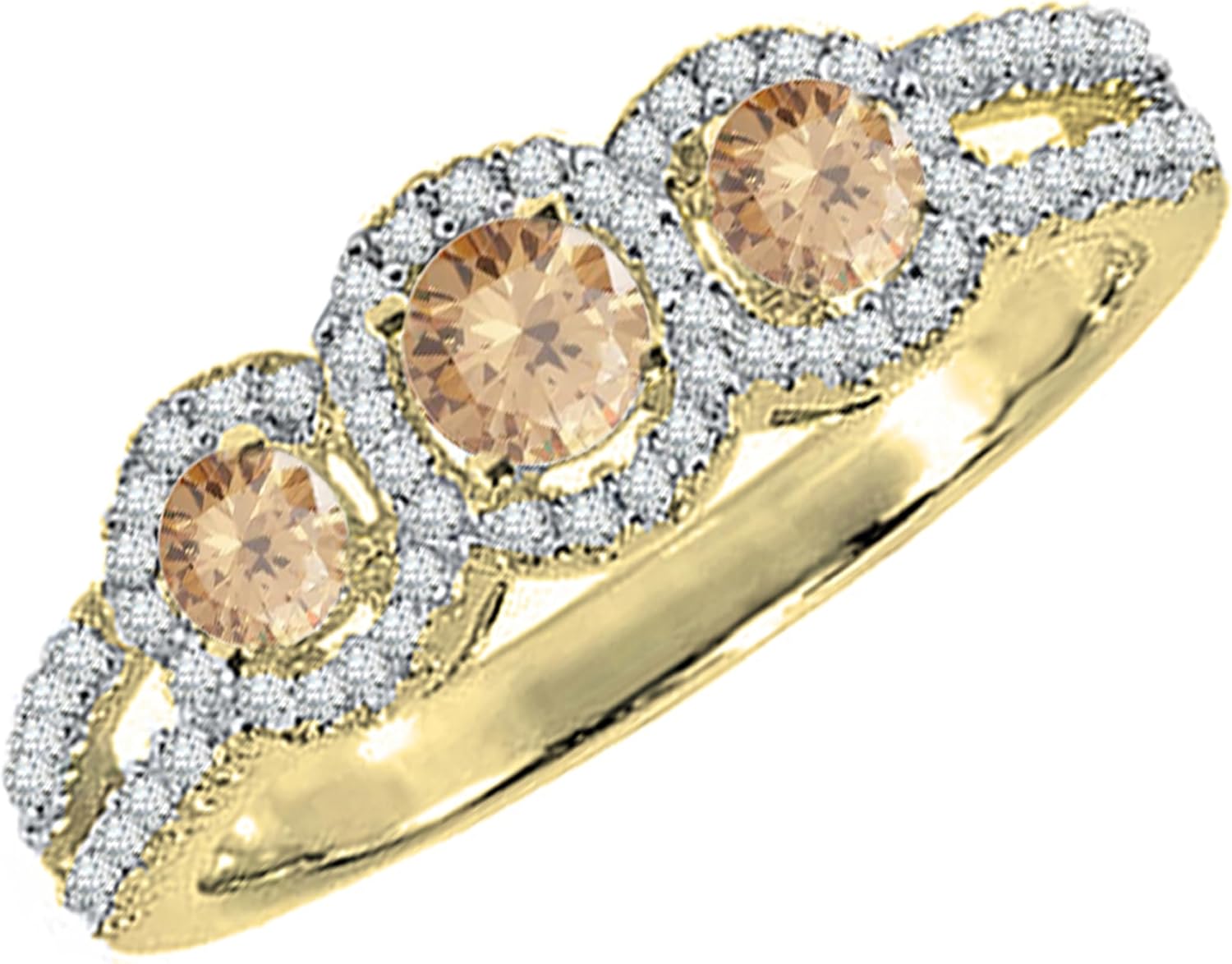 Dazzlingrock Collection 0.50 Cttw 18K Solid Gold Round Champagne & White Diamond Womens 3 Stone Engagement Ring