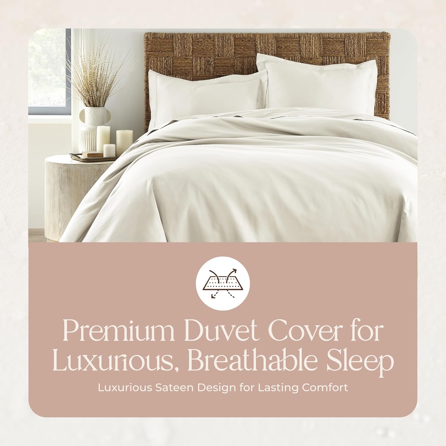 100% Organic Cotton Duvet Cover Queen Size - Naturally Soft Lightweight & Cooling Duvet Cover Set with Decorative Shams - Premium GOTS Certified 500 Thread Count Sateen Weave (Natural, Full/Queen)