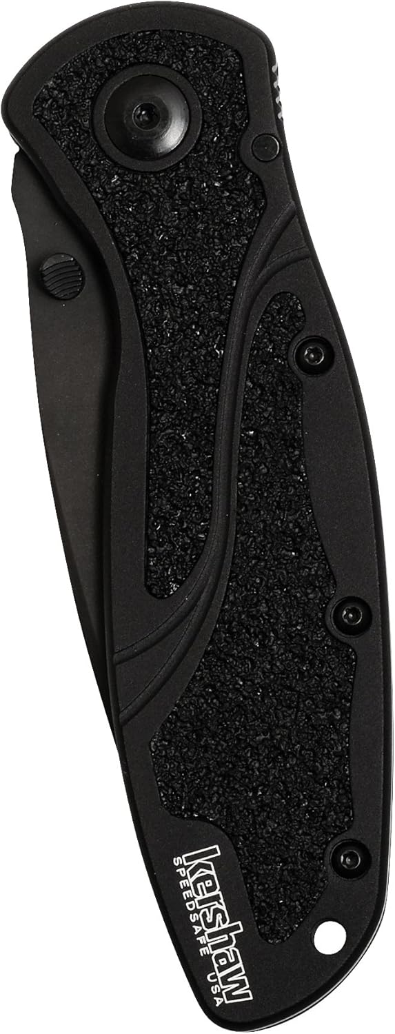Kershaw Blur, Black Serrated (1670BLKST); Folding Knife with All-Black Body, Partially Serrated 3.4” 14C28N Steel Blade, Anodized Aluminum Handle with Trac-Tec Grip, SpeedSafe Opening, Reversible Pocketclip; 3.9 OZ : Tools & Home Improvement