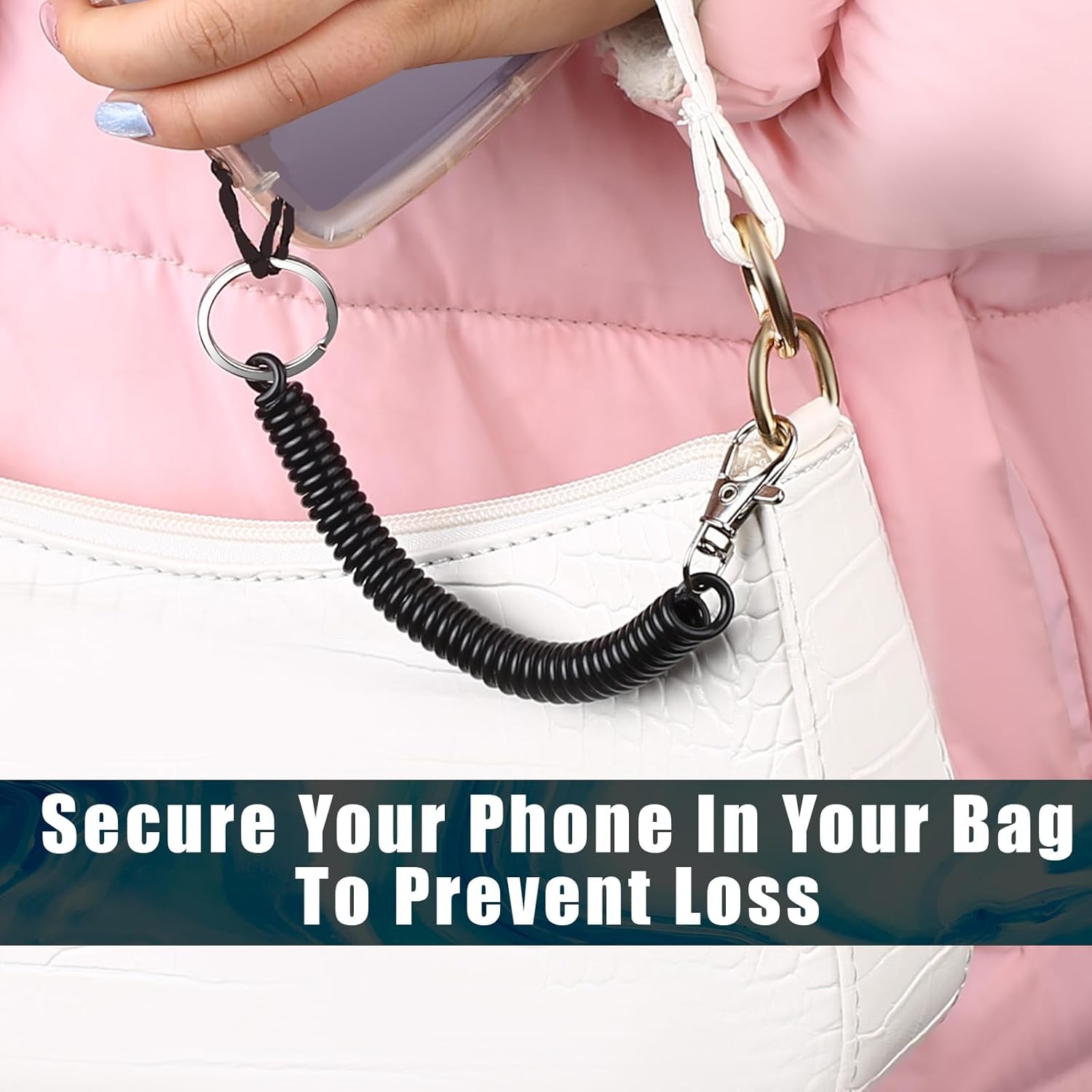 Mozeat Lens 6Pcs Spiral Retractable Spring Coil Keychain Theftproof Anti-lost Stretch Cord Coiled Lanyard With Keyring Lobster Clasp for Wallet Chain, Keys, Cellphone, Black - Image 4