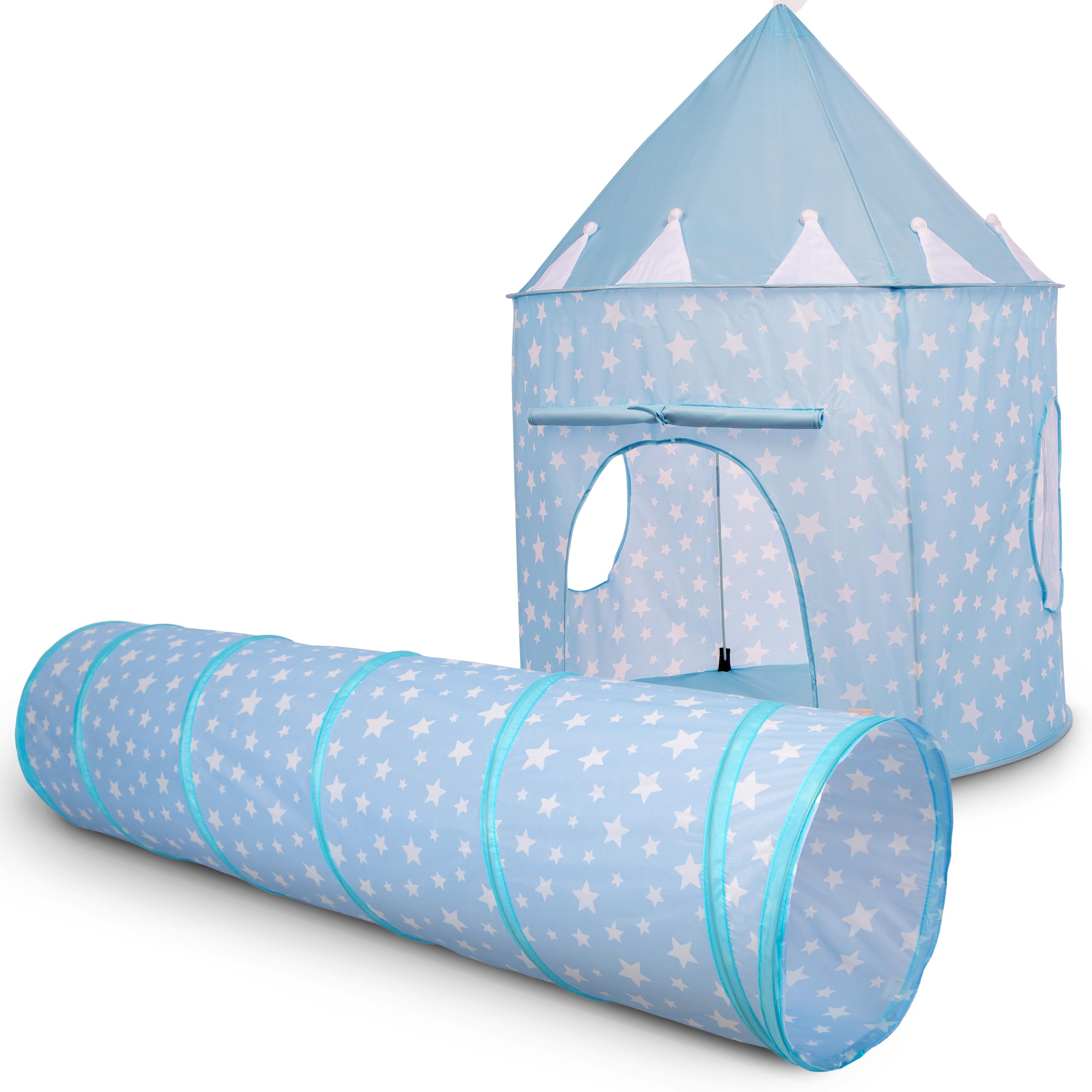 Túnel Azul y Tienda de Juego para Niños, Casa de Juego Interior/Exterior, Tienda de Juego Plegable para Niños con Túnel Pop-up de 180 cm, Piscina de Bolas y Juguetes de Jardín