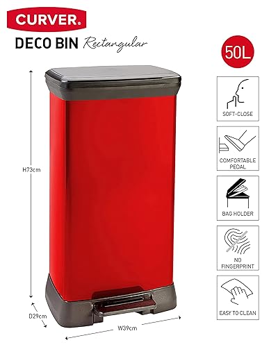 Miniatura 9 de CURVER Pedal de Cocina Reciclado 70% Metal Effect Touch Deco Bin 50 litros - Rojo