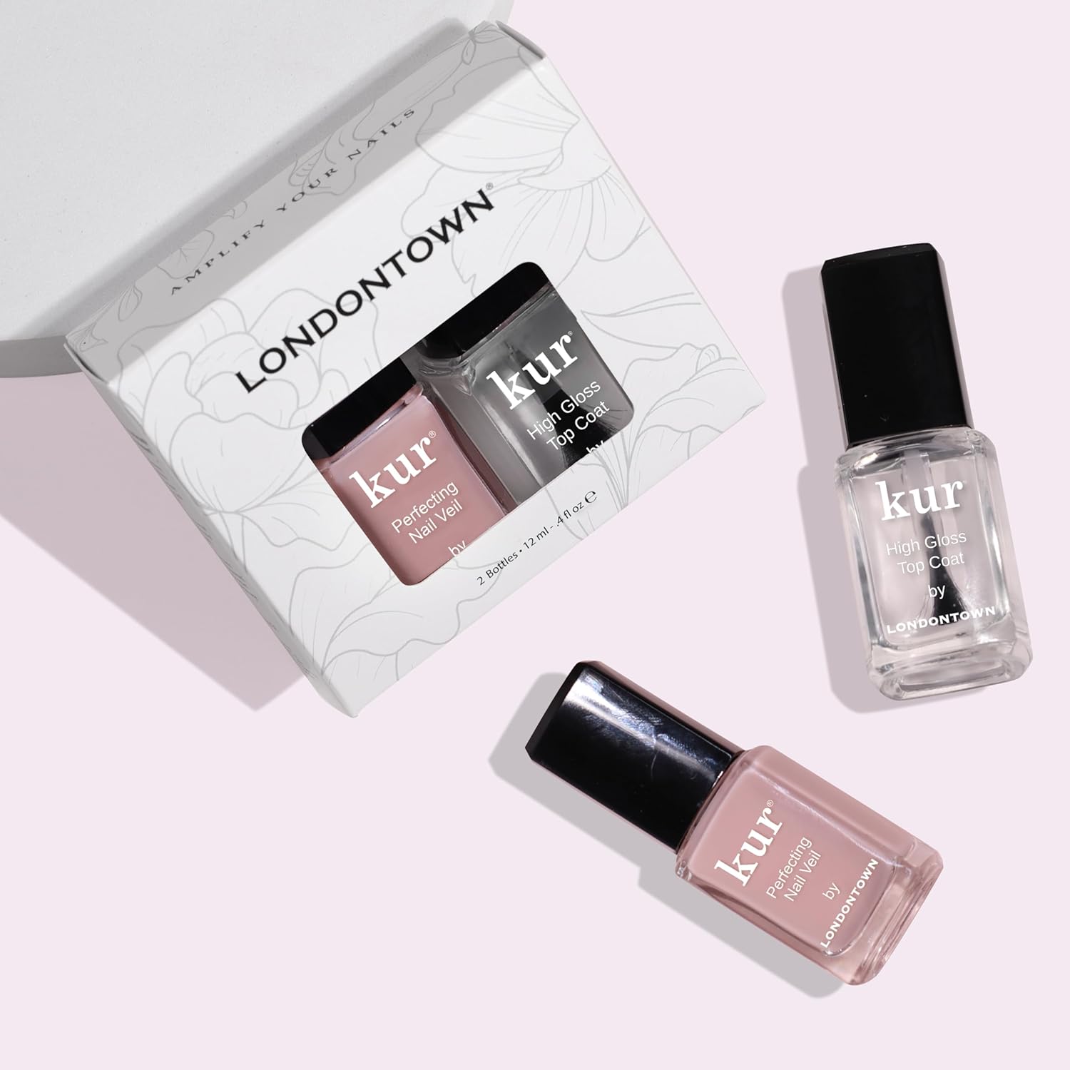 LONDONTOWN Tint & Shine Set - Perfecting Nail Veil #4, Dusty Rose Pink, with High Gloss Top Coat Nail Polish Manicure Set, 0.40fl oz - Image 3