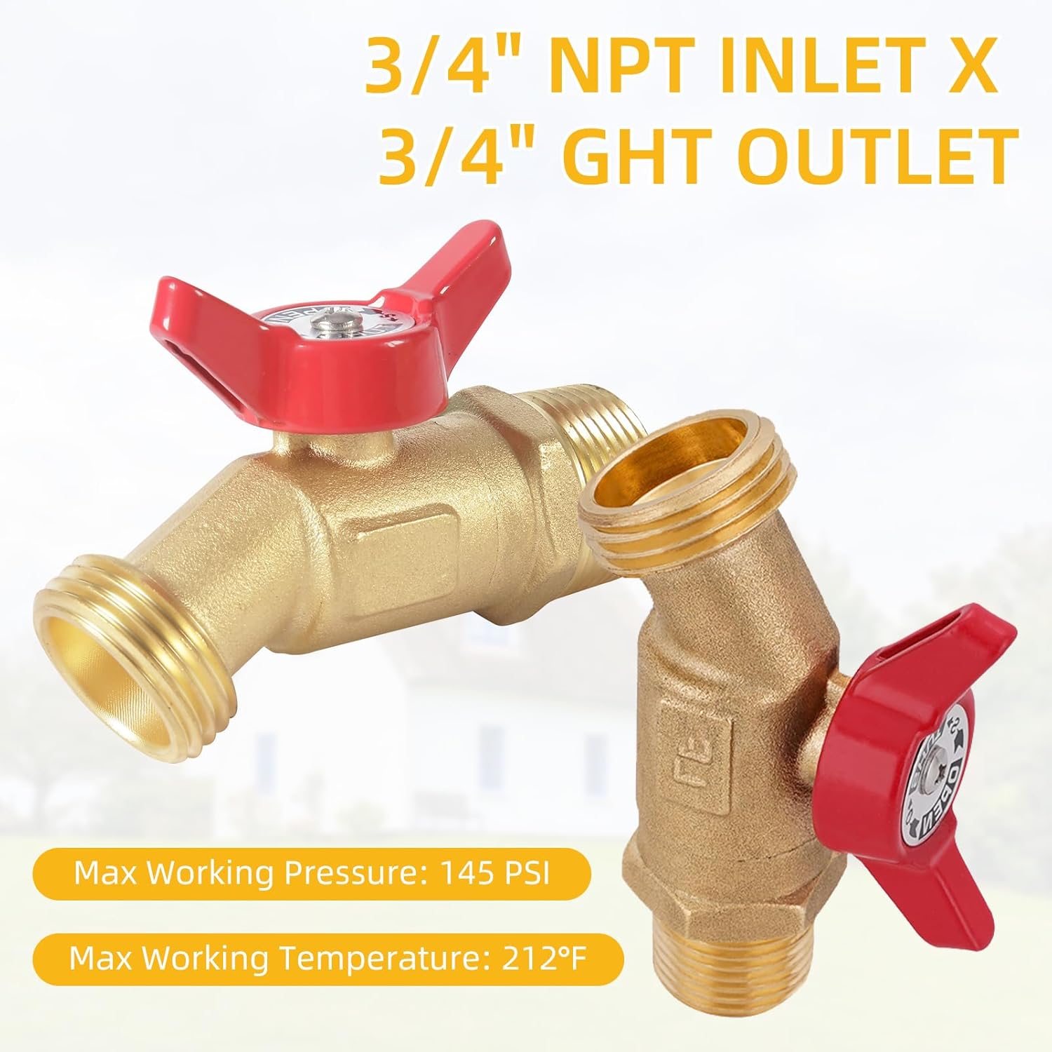 12 Pack Hose Bibb Brass Ball Valve, 3/4" Male NPT Inlet x 3/4" Male GHT Threaded Garden Hose Outlet Connector, 1/4-Turn Sillcock Water Spigot Hose Bibb Valve (3/4" x 3/4")