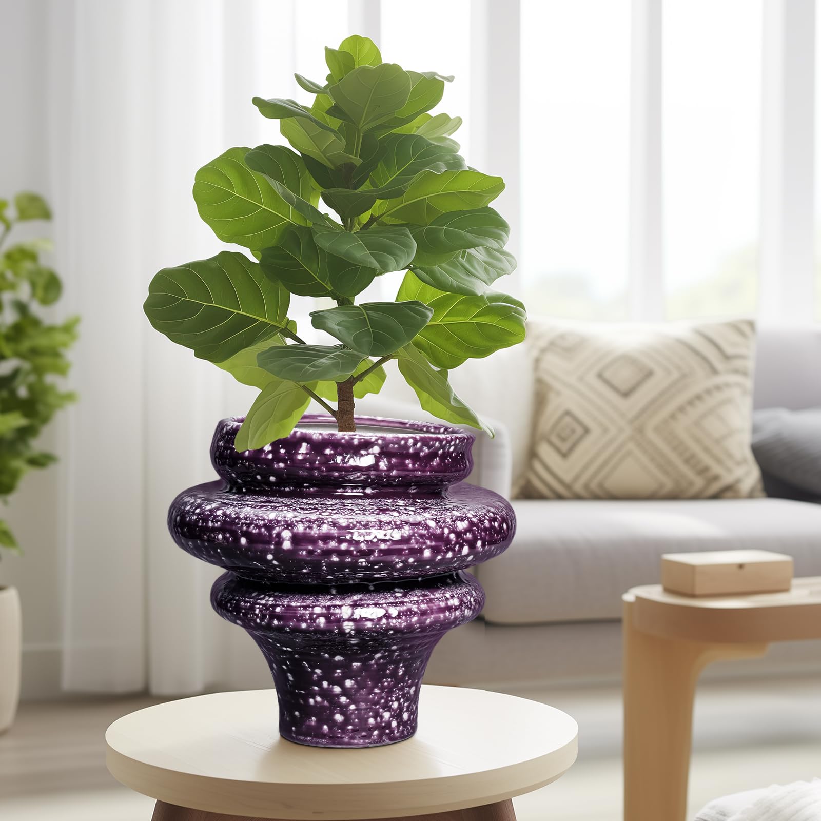 Macetas de cerámica para Plantas, Maceta de cerámica de 11 Pulgadas con Agujero de Drenaje, macetas únicas para Interiores y Exteriores, Maceta Decorativa Grande, decoración de habitación de