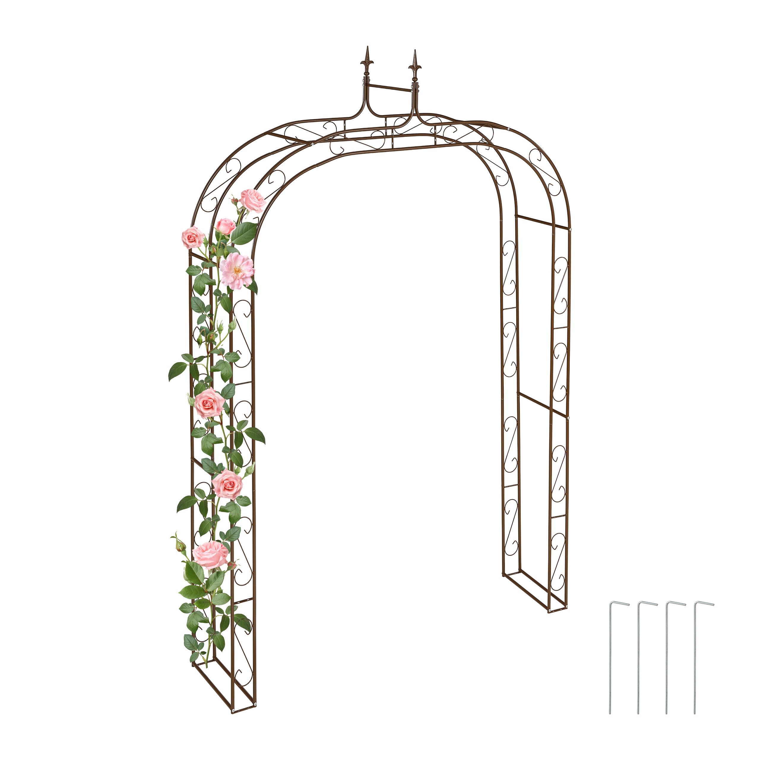Relaxdays Garden Arbour, Metal, HWD: 240 x 155 x 39 cm, Rose Arch, Archway Trellis for Climbing Plants & Flowers, Brown, Steel