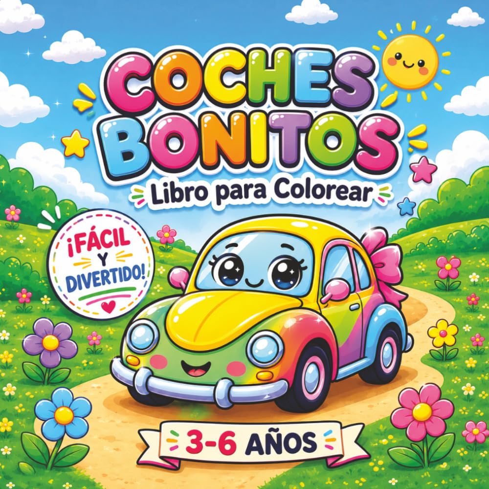 Coches Bonitos: Libro para Colorear Fácil y Divertido para Niños de 3 a 6 Años