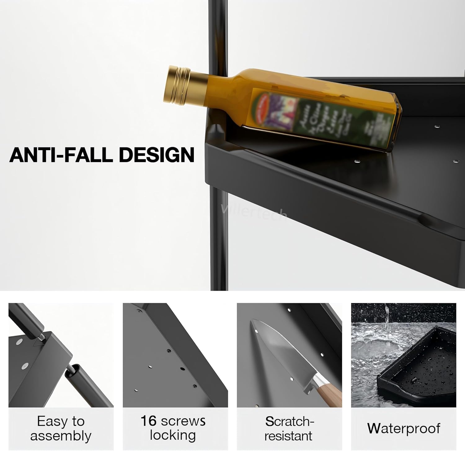 Kitchen Corner Shelf Countertop 3 Tier Bathroom Counter Organizer Cabinet Corner Storage Shelf Spice Rack Makeup Organizer Under Sink Black 2pack