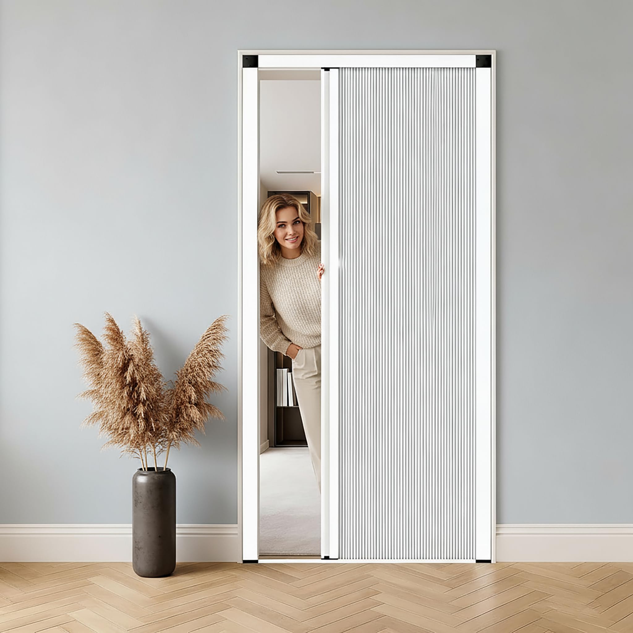 Kgfvesdc Aluminum Folding Doors Concertina Doors Internal Living Space Folding Gate with Handle Waterproof and Heat Insulation Space Saving for Kitchens/Closet (White/W×H:95×203cm) Customizable