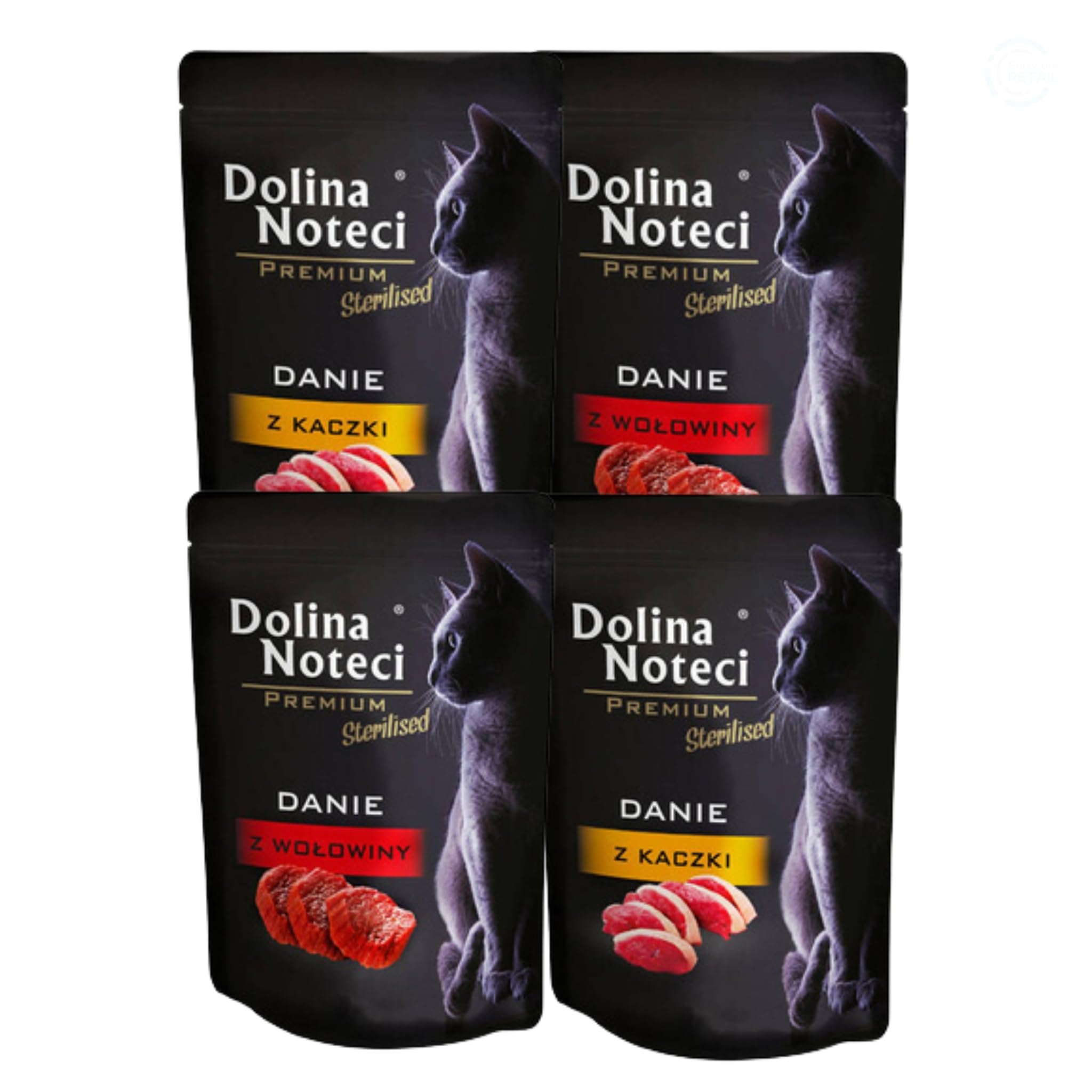 Dolina Noteci Premium Sterilised Wet Cat Food Variety Pack - Duck & Beef - Grain-Free Weight Management Formula for Neutered Cats - Low Fat, High Protein Pate - Single Serving Pouch (4x85g) — image 1
