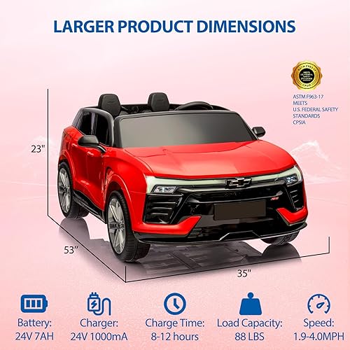 Miniatura 6 de Jojoka Auto de bebé de 24 V y 2 plazas con licencia Chevrolet Blazer de juguete con control remoto para padres, suspensión de 4 resortes, música