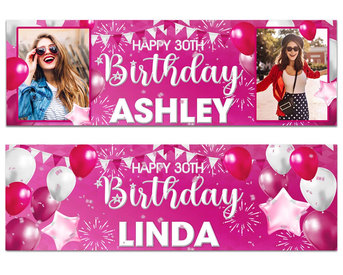 personalised birthday outdoor banner pink girl woman children party decoration balloon celebration anniversary - 1st 2nd 3rd 4th 5th kids party gift