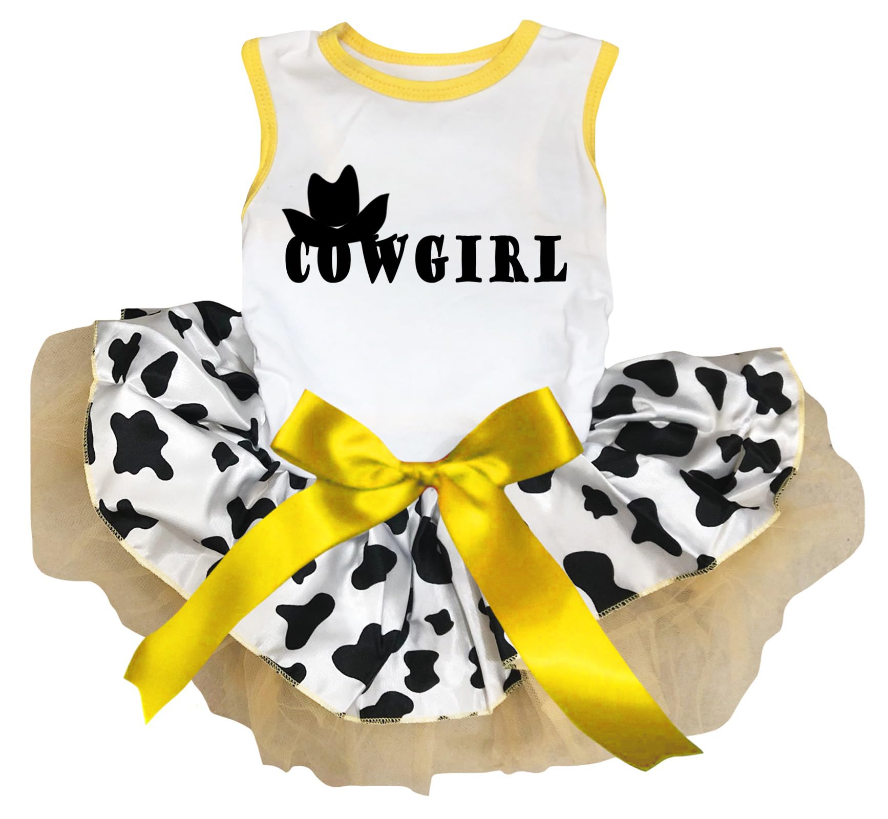 Petitebella Hat Cowgirl Puppy Dog Dress (White/Cow, X-Large)
