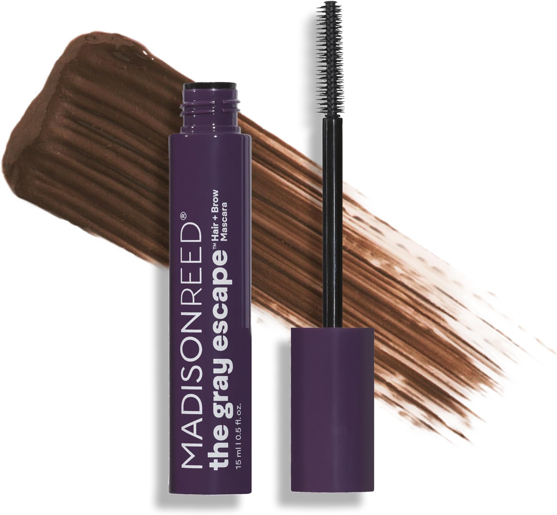 The Gray Escape Hair & Brow Mascara – Quick-Dry, All-Day Gray Coverage for Roots & Brows, Smudge-Proof, Titanium Dioxide-Free, Argan Oil & Ginseng – Medium Brown – 15mL