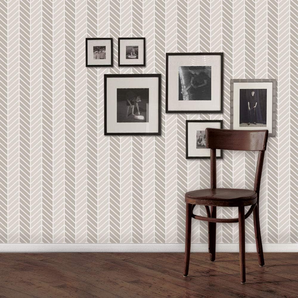 Simple Shapes Herringbone Two Tone Wallpaper - Peel and Stick (6 Pack (2x9 feet), Warm Grey)