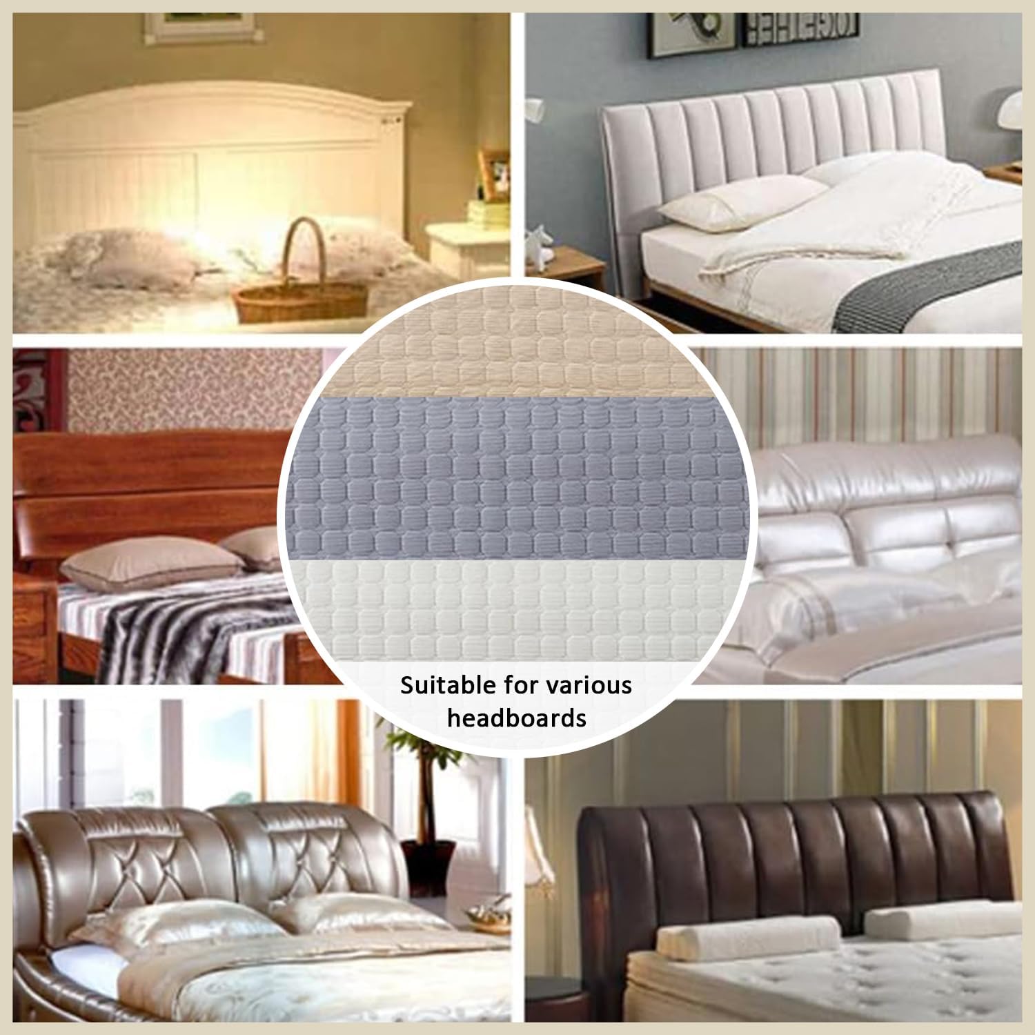 Elastic Bed Headboard Slipcover with Side Pockets Protective Cover for Bedroom Decoration Khaki, Queen