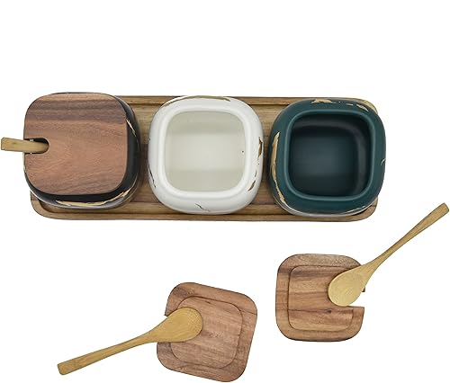 Miniatura 7 de KIDYBELL Tarros de especias de cerámica Juego de tarros de condimentos de porcelana Caja de condimentos de cerámica de mármol, 3 macetas de