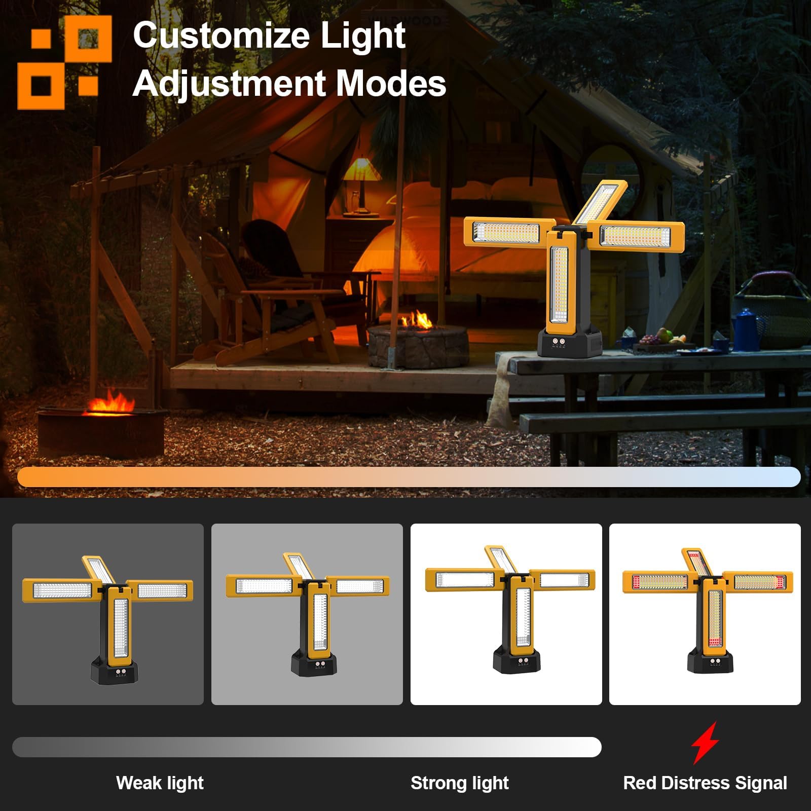 Faretto da Cantiere LED Ricaricabile Solare con Treppiede, Batteria da 13200 mAh, Faretti da Cantiere con Luminosità da 8000 Lumen, Adatto a Cantieri, Campeggio All'aperto (Arancione senza supporto)