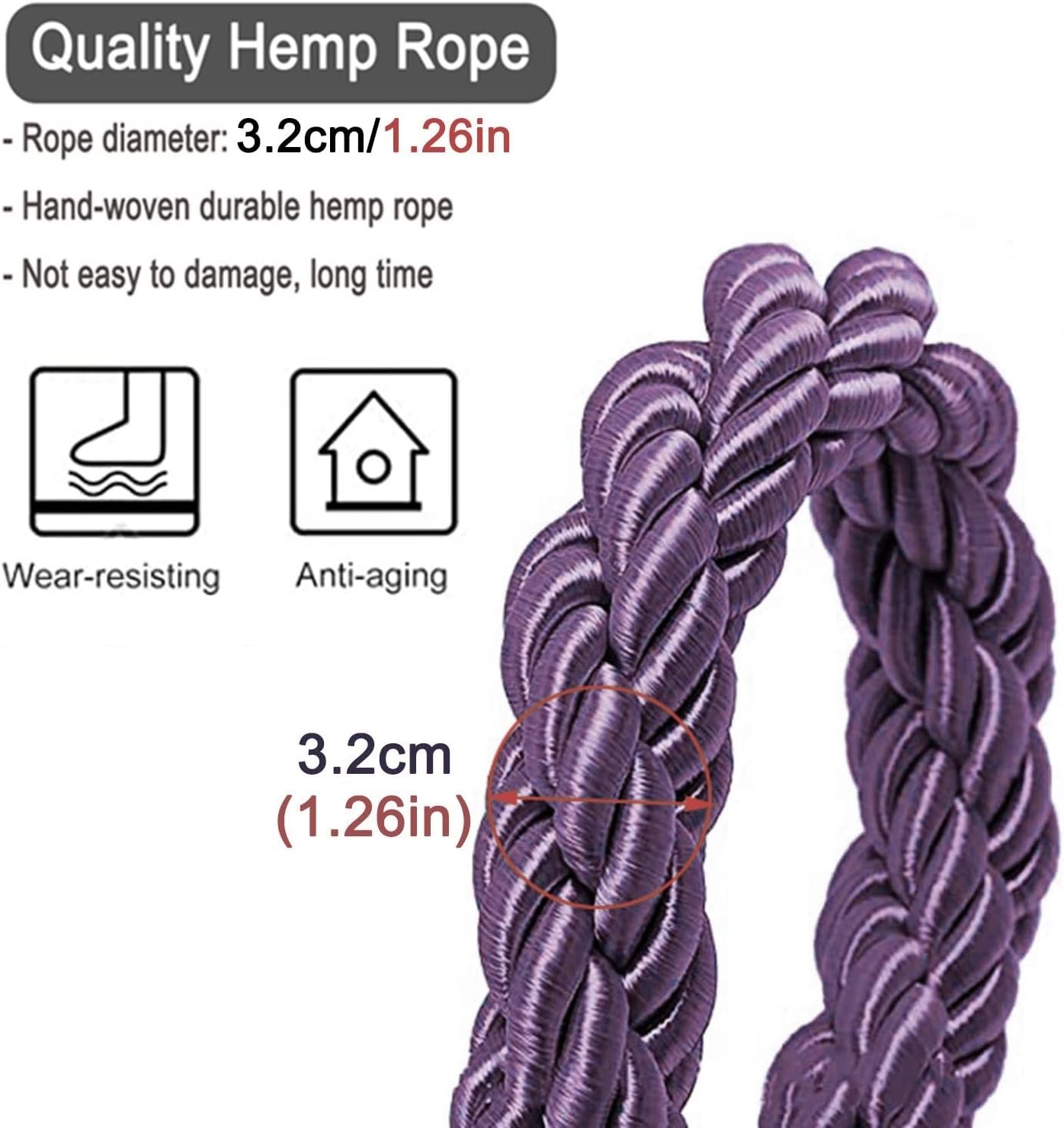Queue Barrier Rope with Metal Hooks, Stanchion Rope for Crowd Control, 3ft Braided Hemp Twisted Divider, Durable & Stylish Queue Management Solution
