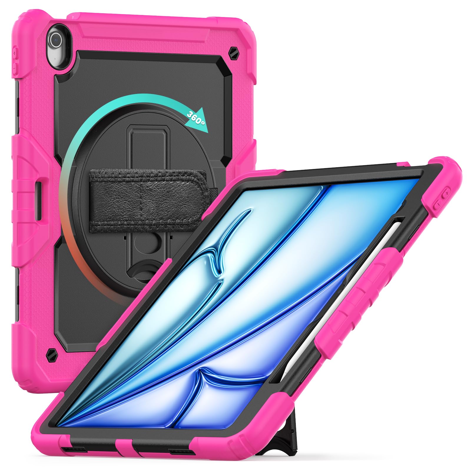 Etui kompatybilne z iPadem Air 33.0 cm (M4/M3/M2) 2026/2025/2024, etui ochronne na całą obudowę, wytrzymałe, odporne na wstrząsy etui z tworzywa TPU, etui ochronne z osłoną ekranu, obrotowa podstawka
