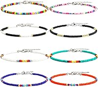 XIJIN 8PCS Handmade Boho Beaded Anklets for Women - Colorful Adjustable Ankle Bracelets Set for Beach Summer