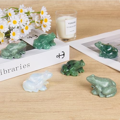 Vista 5 de Crystal Frog Figurines, Fluorite Money Frog Statue Home Office Desk Decor, Feng Shui Wealth Luck Gifts for Women Men, Natural Hand Carved Reiki